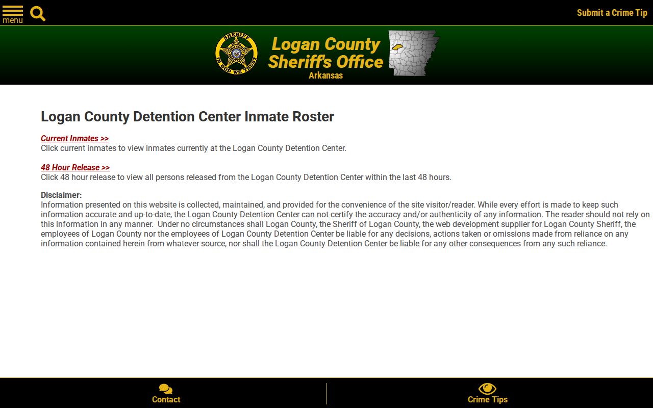 Logan County jail roster and release record choice