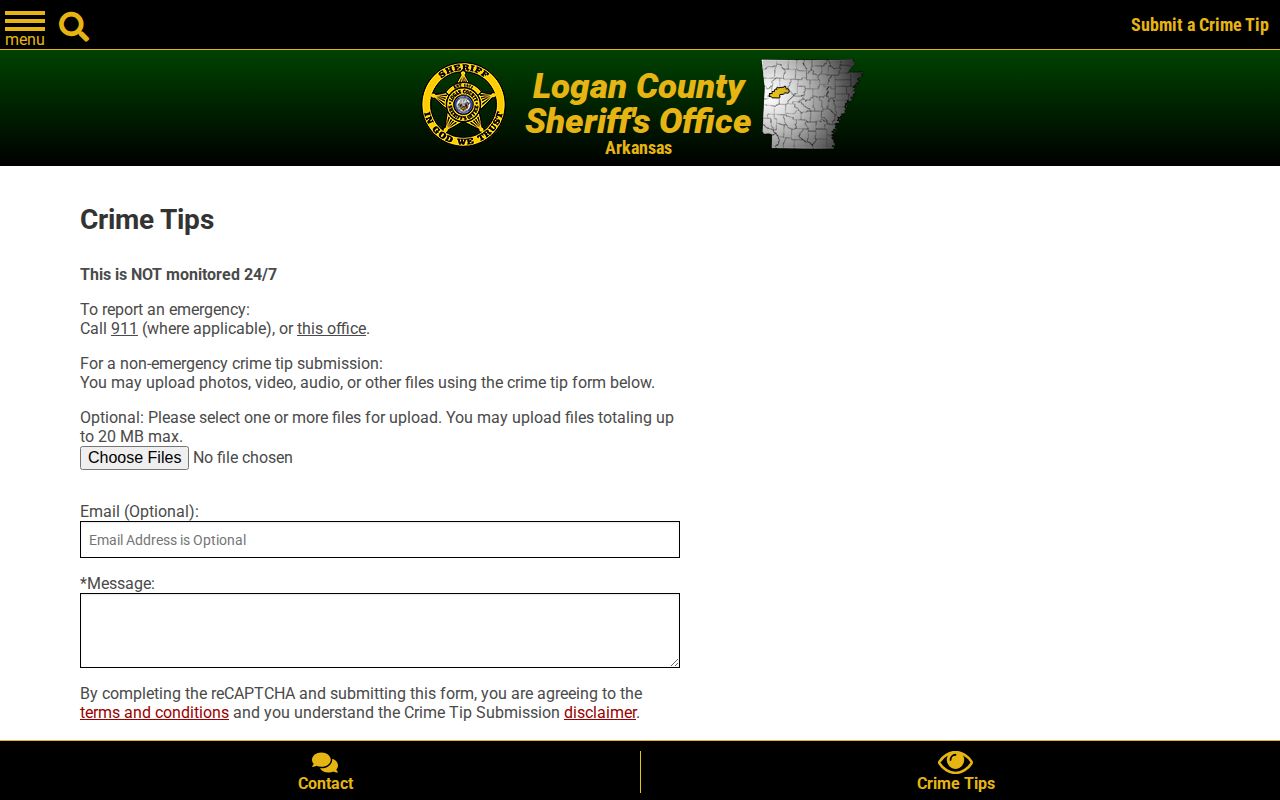 Logan County Sheriff's Office warrant and crime tip form